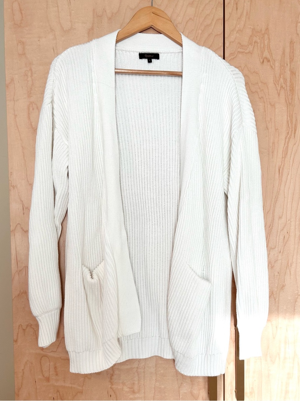 Quince Cream Open-Front Ribbed Cardigan